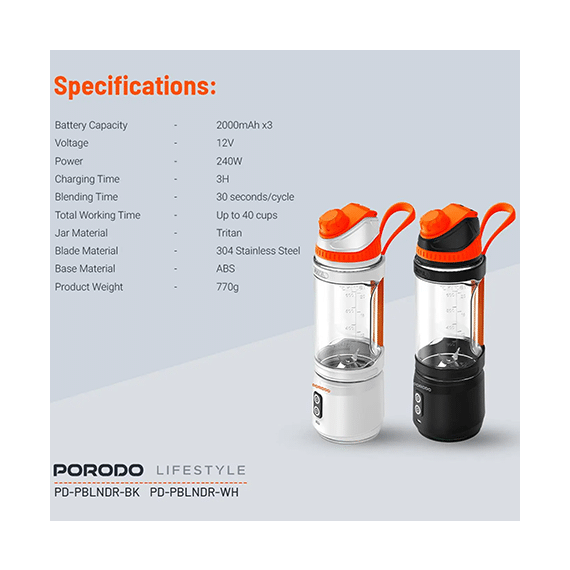 مخلوط کن قابل حمل پرودو porodo مدل Dual Spin Clockwise & Reverse Portable Blender - Image 9
