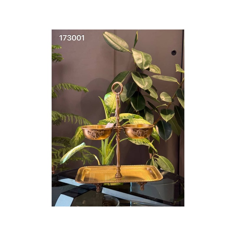 شیرینی خوری دوطبقه برنجی هندی طرح ورساچه Versace مستطیلی کد 173001